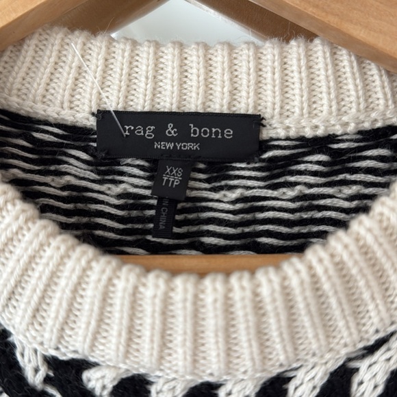 rag & bone Black and Cream Textured Crew Sweater - Picture 2 of 6